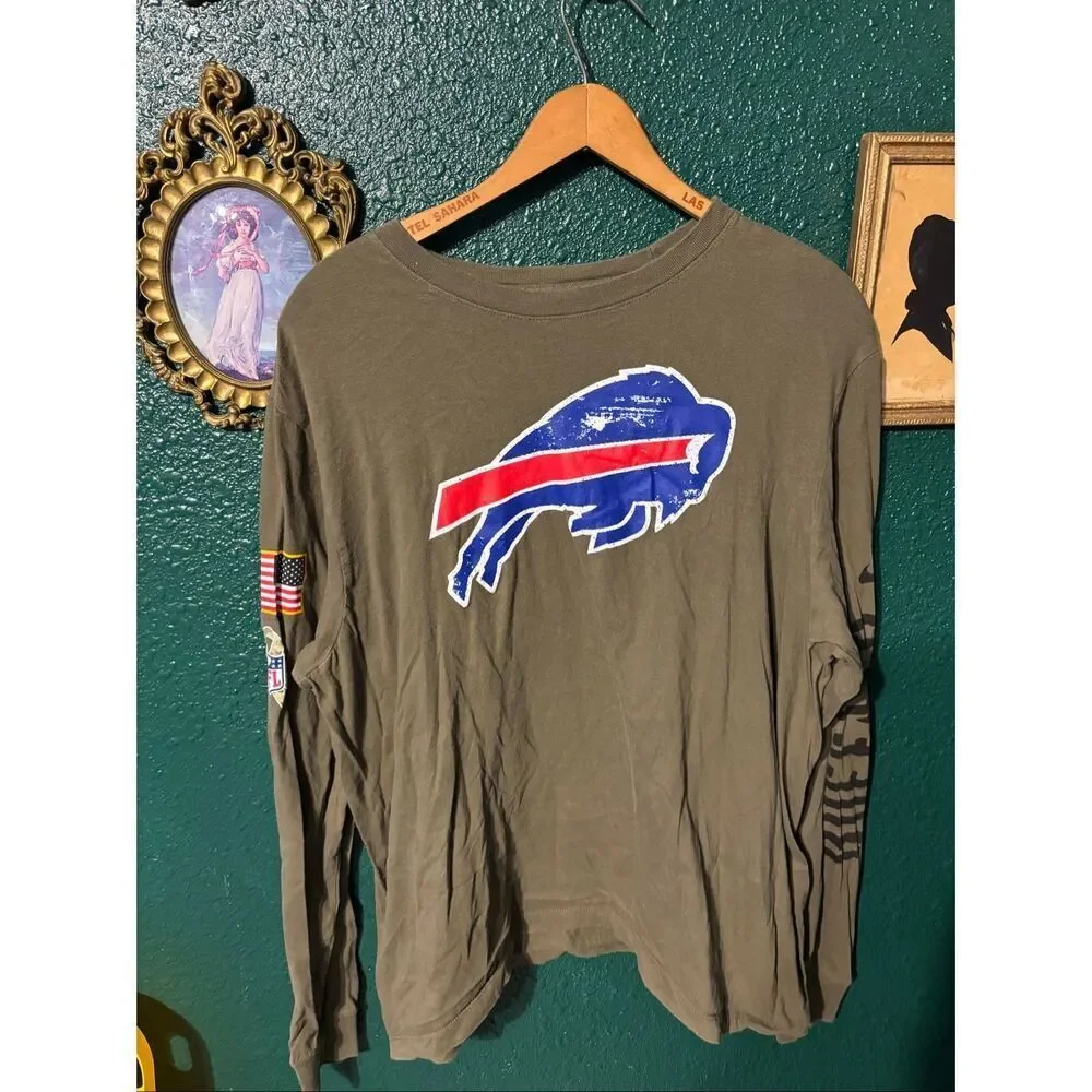 Nike Buffalo Bills T-Shirt Men’s X-Large Military Green Salute Long Sleeve Tee